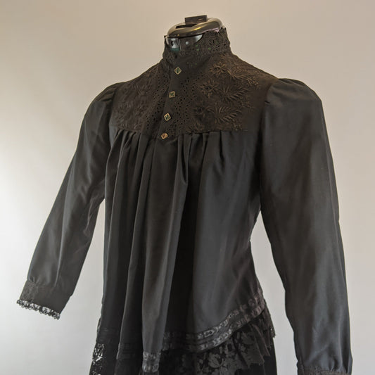 Victorian Black Maternity Blouse with Lace Trim