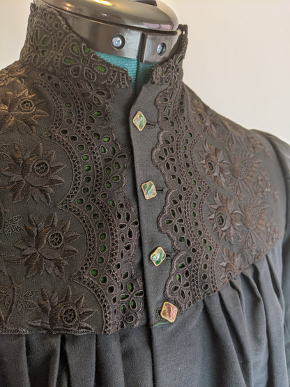 Victorian Black Maternity Blouse with Lace Trim