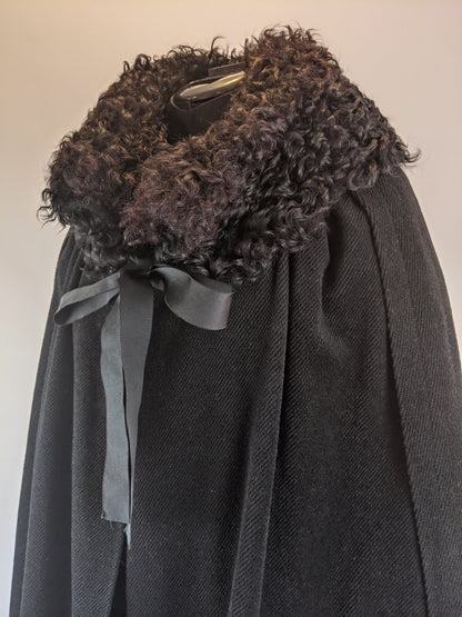 1920s Corduroy Cape with Curly Wool Collar