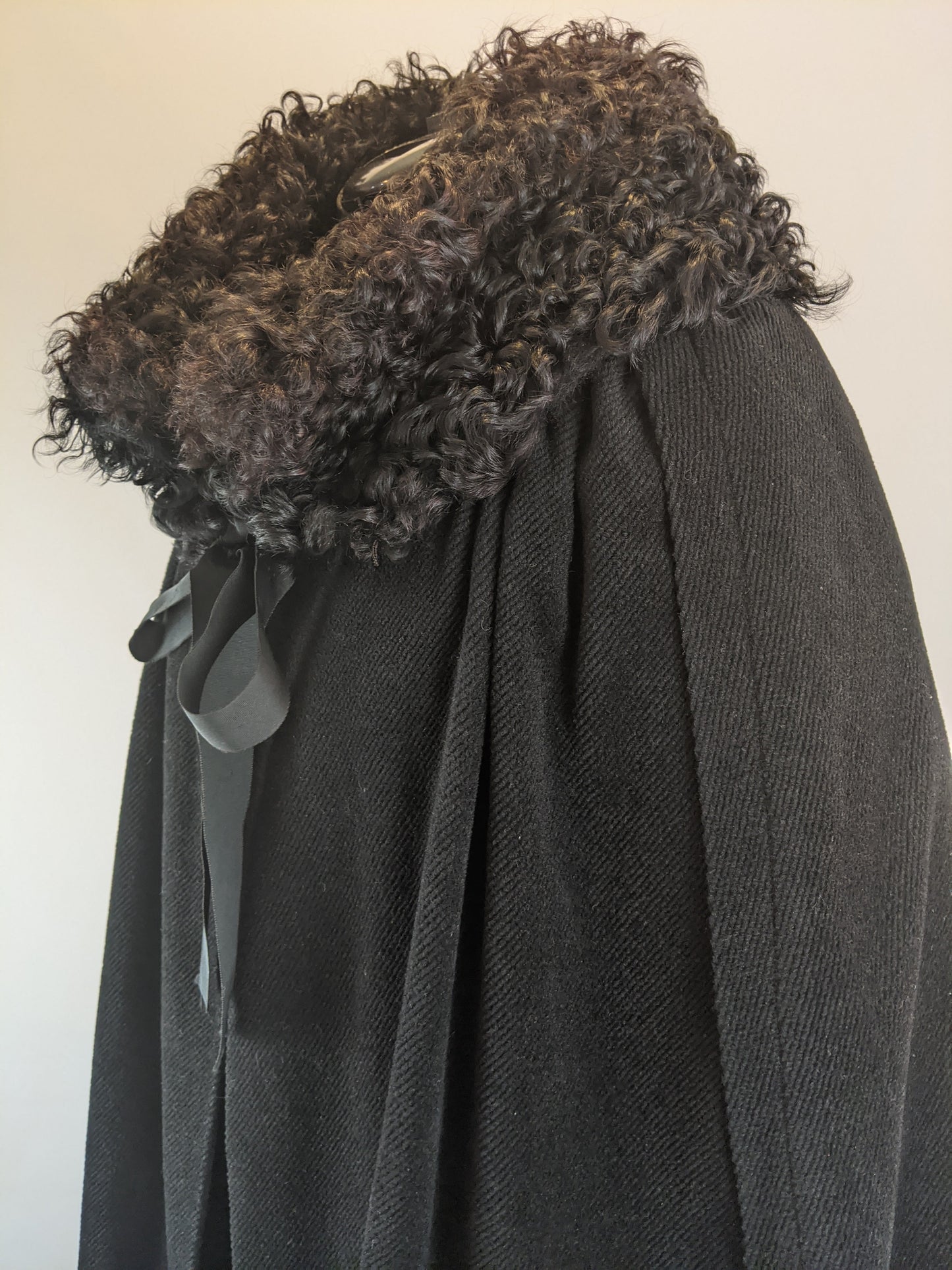 1920s Corduroy Cape with Curly Wool Collar