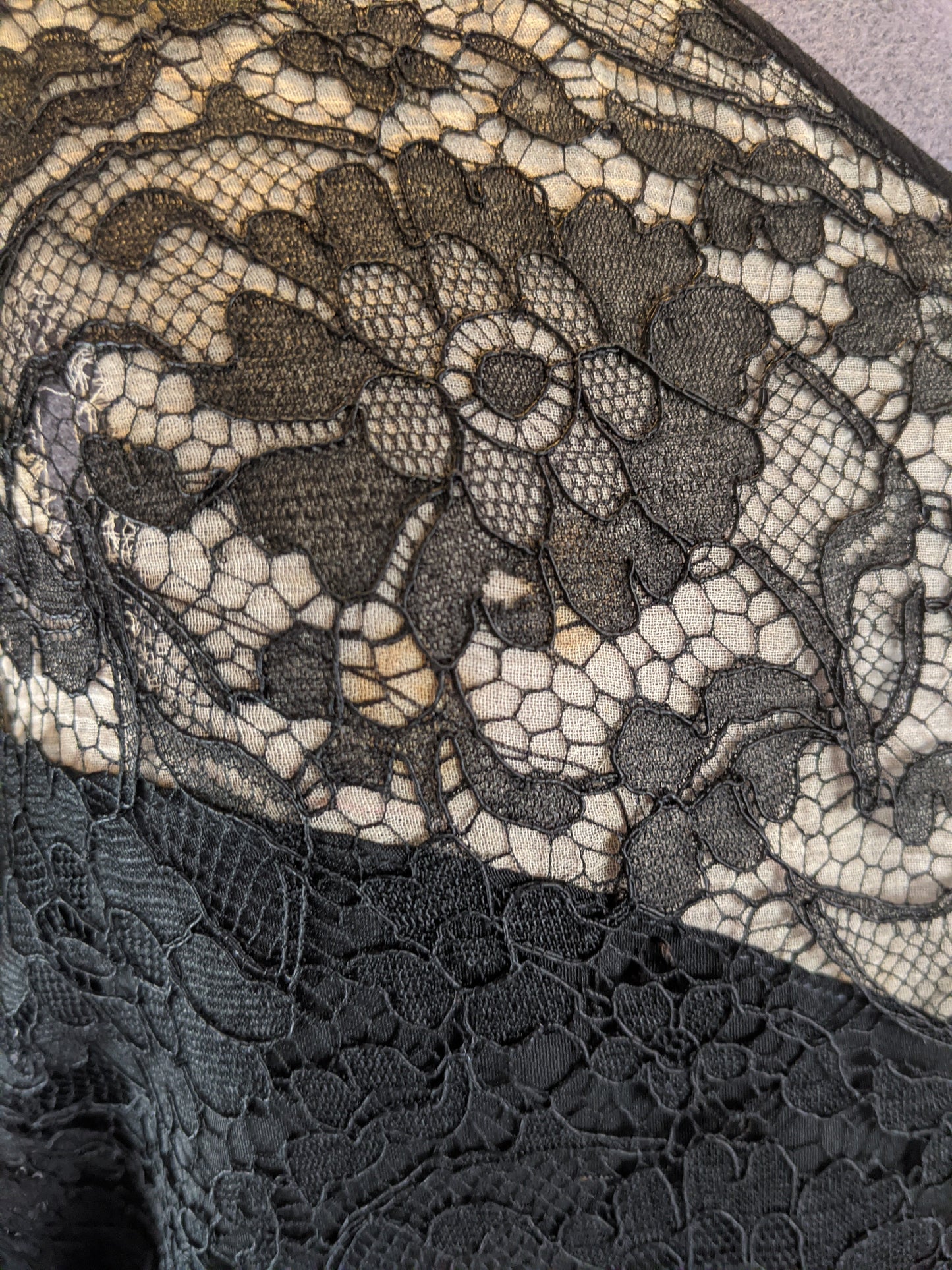1930s Black Lace Long Sleeve Evening Gown