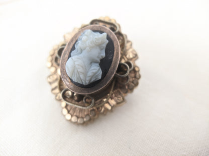 Victorian Black and White Sardonyx Cameo Brooch