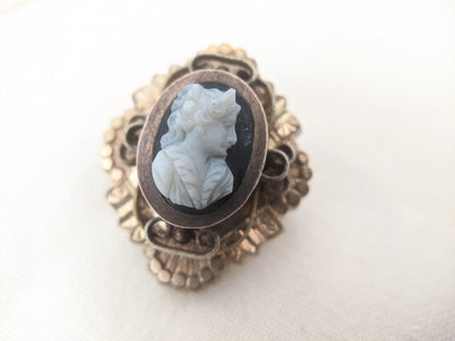 Victorian Black and White Sardonyx Cameo Brooch
