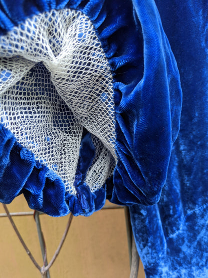 1930s Blue Velvet Bias Cut Gown | XS - S
