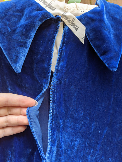 1930s Blue Velvet Bias Cut Gown | XS - S