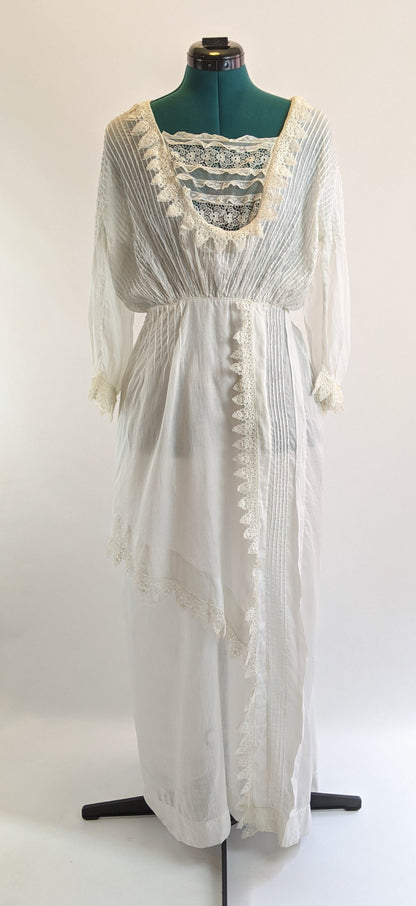 Edwardian White Cotton Lace Gown