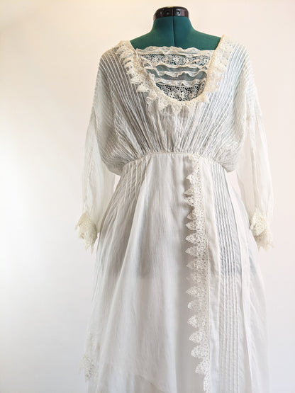 Edwardian White Cotton Lace Gown