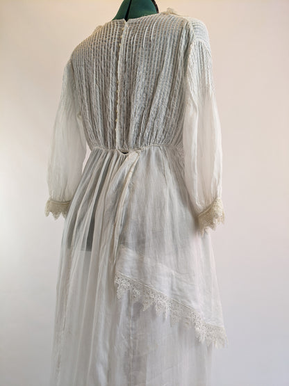 Edwardian White Cotton Lace Gown