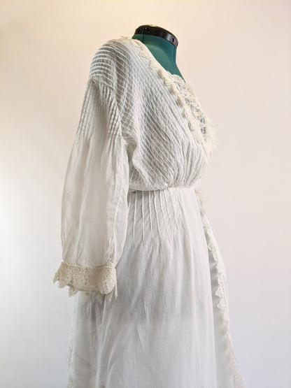 Edwardian White Cotton Lace Gown