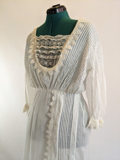 Edwardian White Cotton Lace Gown