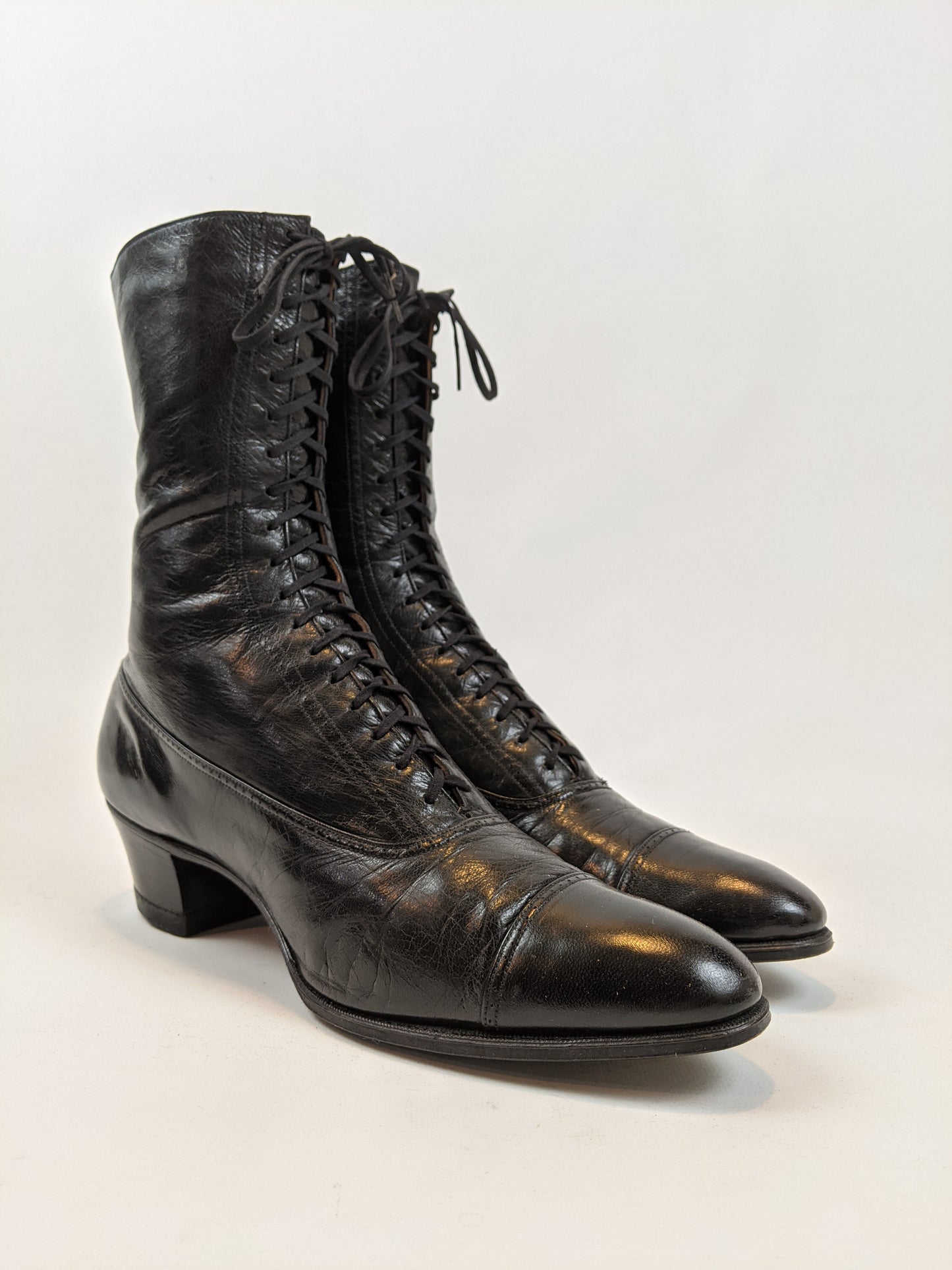 1910s-1920s Black Lace Up Boots | Approx Sz 8.5-9