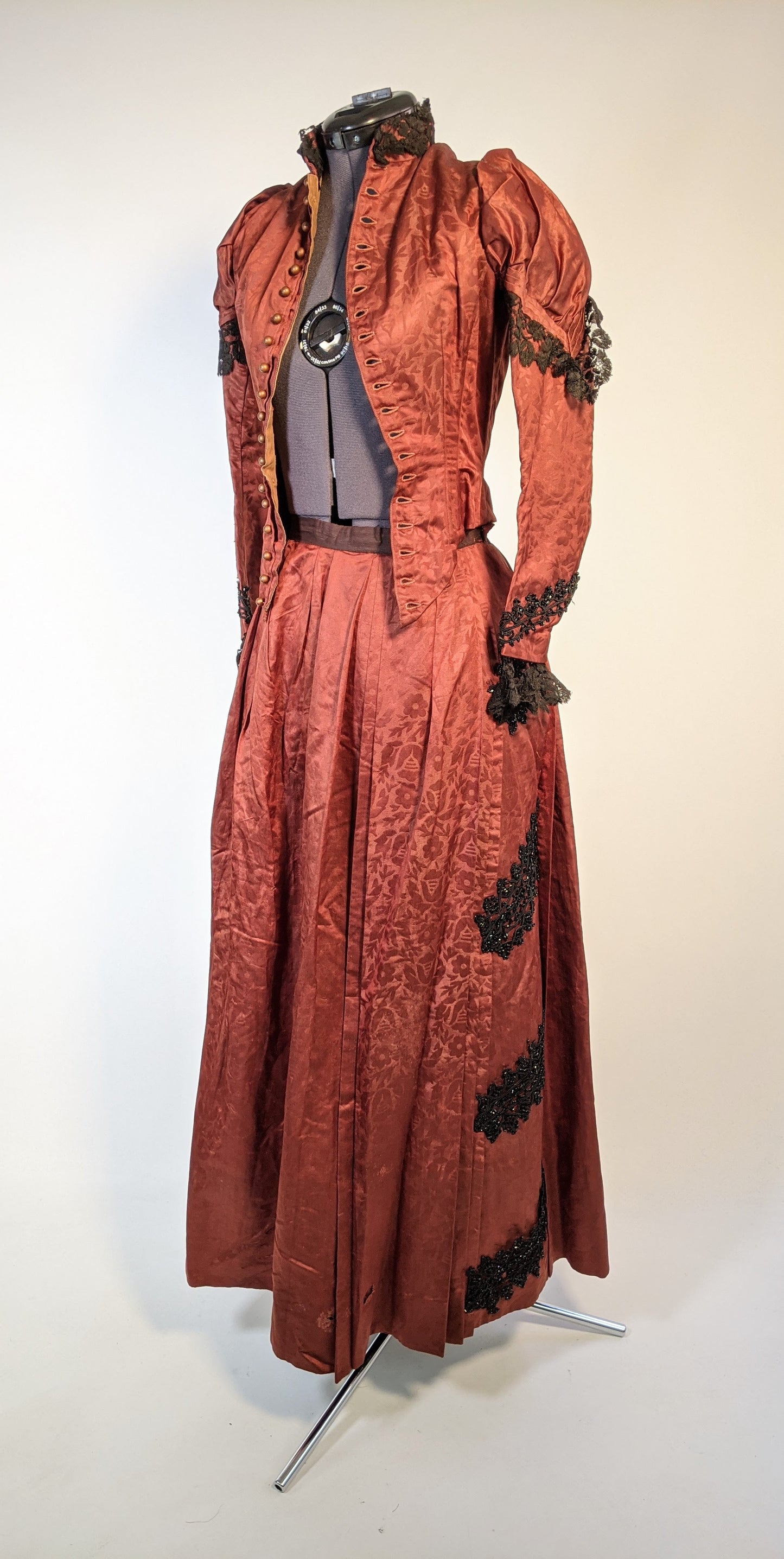 1880s Orange and Black Silk Gown