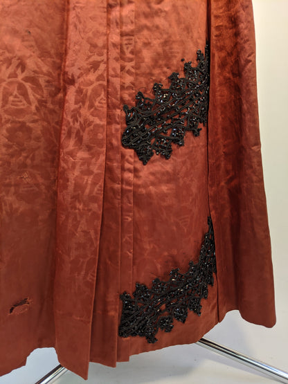 1880s Orange and Black Silk Gown