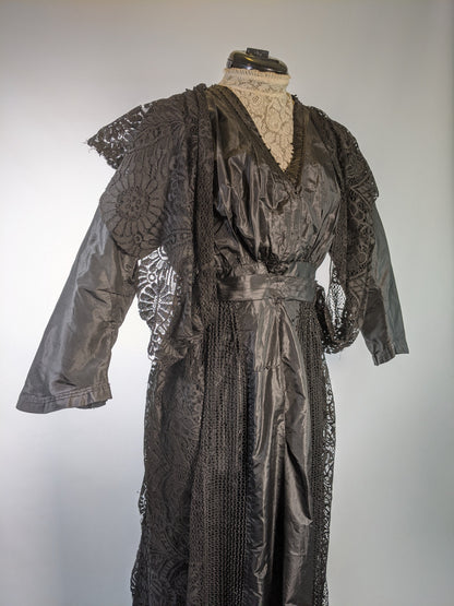 1910s Black Taffeta Gown | 28" waist