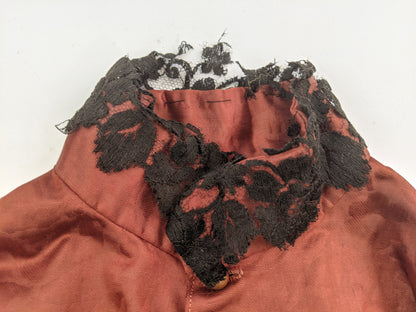 1880s Orange and Black Silk Gown