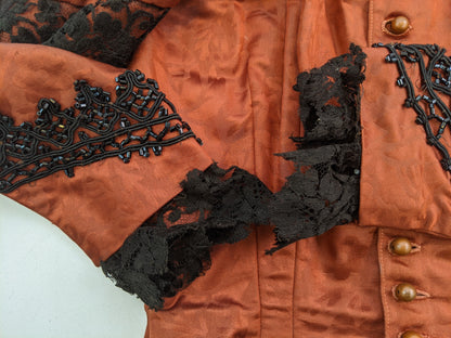 1880s Orange and Black Silk Gown