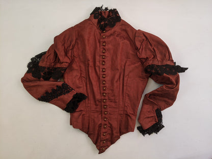1880s Orange and Black Silk Gown