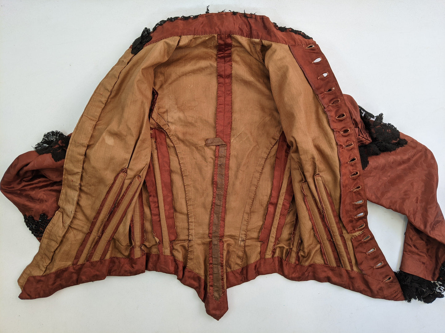 1880s Orange and Black Silk Gown