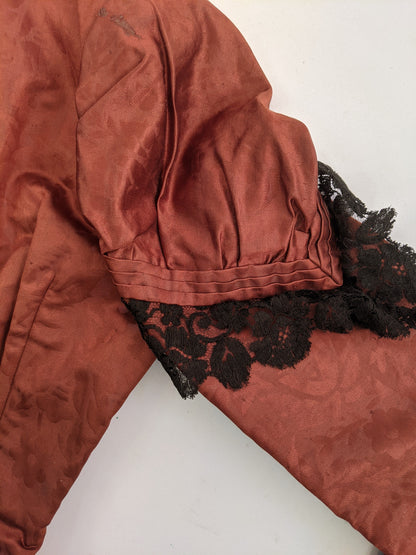 1880s Orange and Black Silk Gown