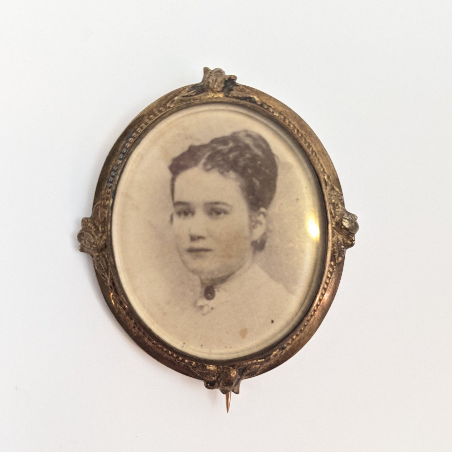 Victorian Brooch + Matching Framed Photo of Woman