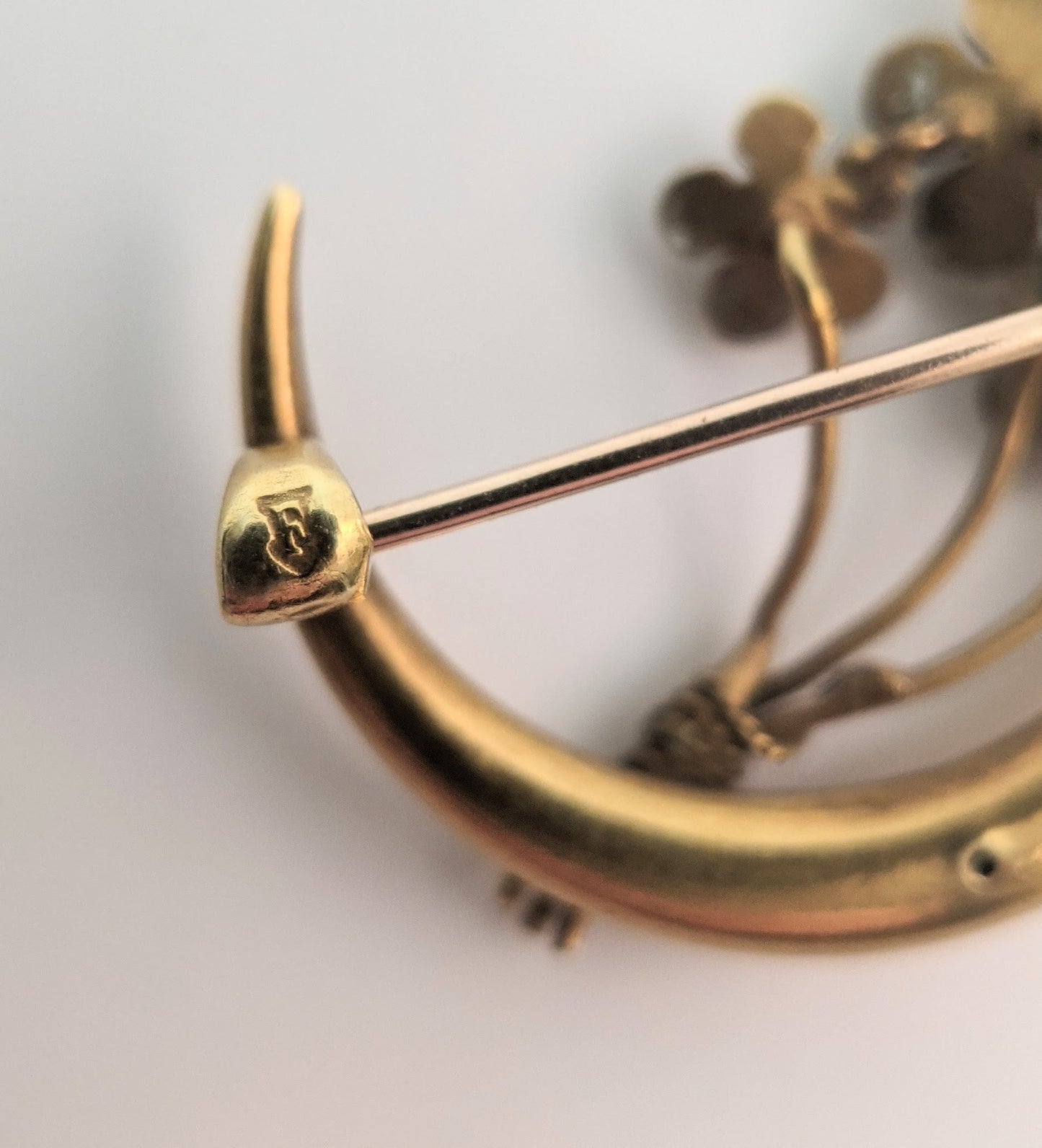 Crescent Moon Forget Me Not Brooch