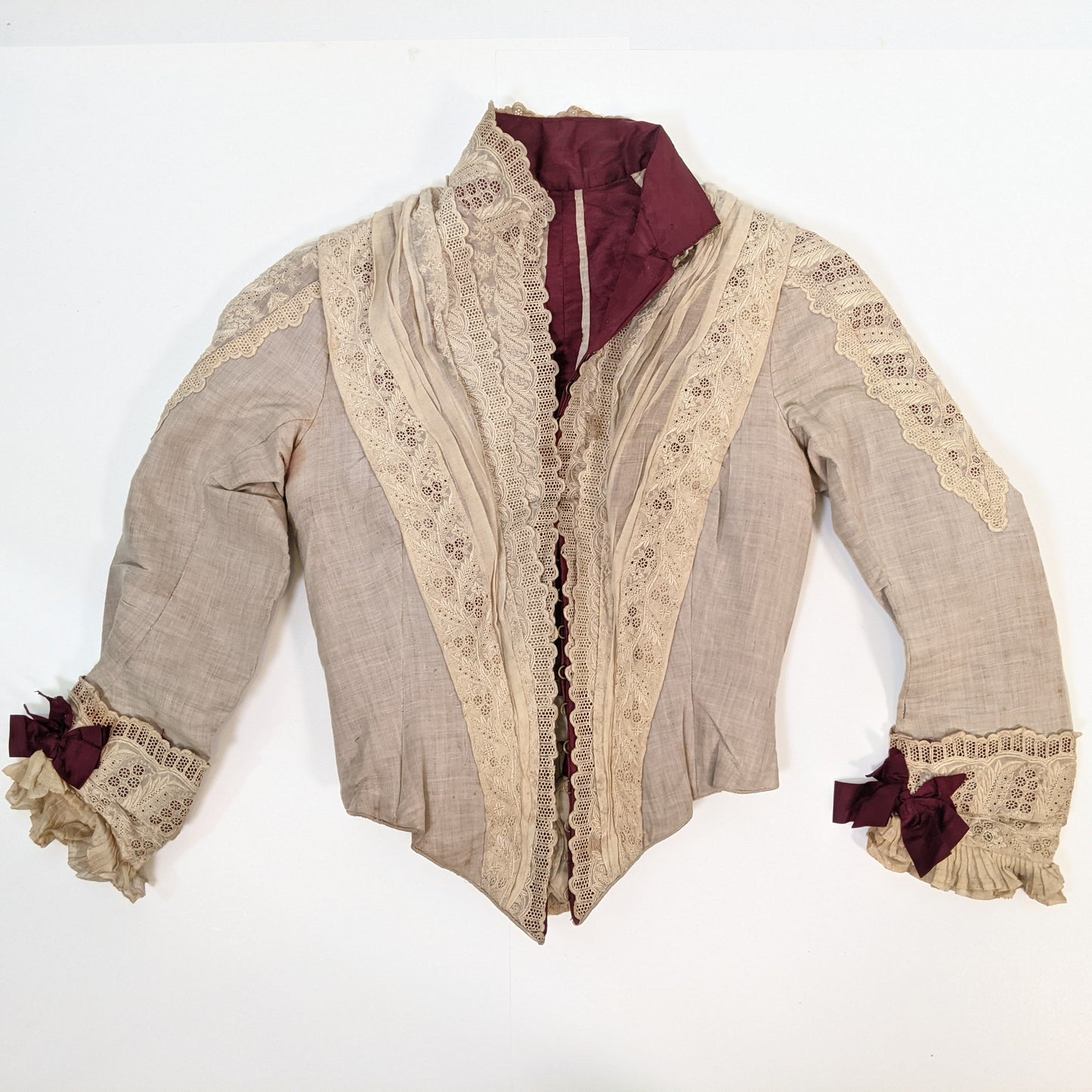 1880s Beige + Maroon Bodice