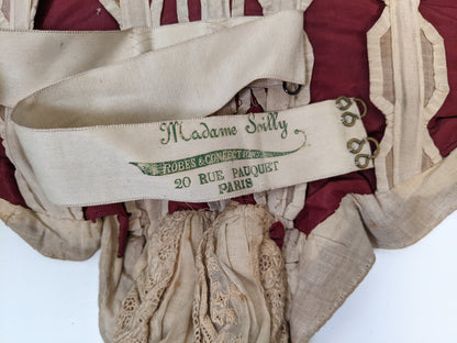 1880s Beige + Maroon Bodice
