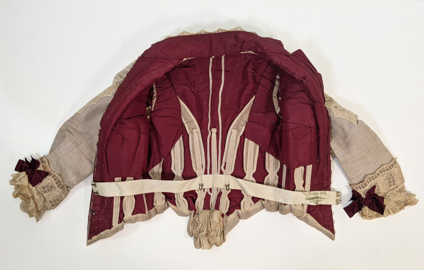 1880s Beige + Maroon Bodice