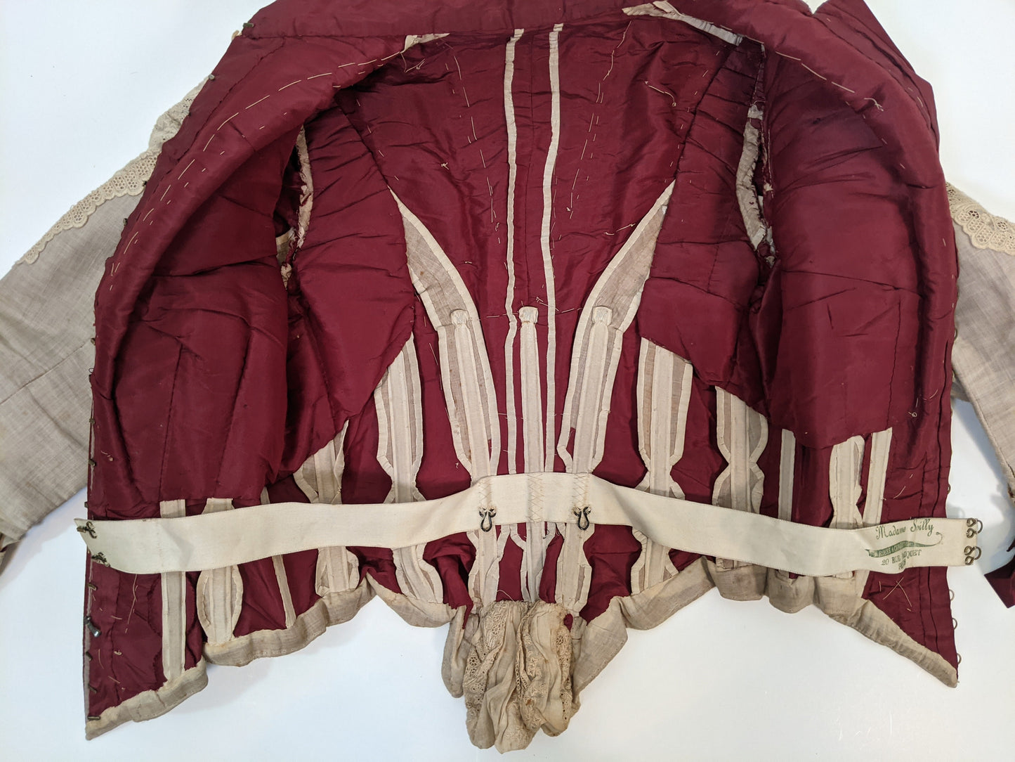 1880s Beige + Maroon Bodice