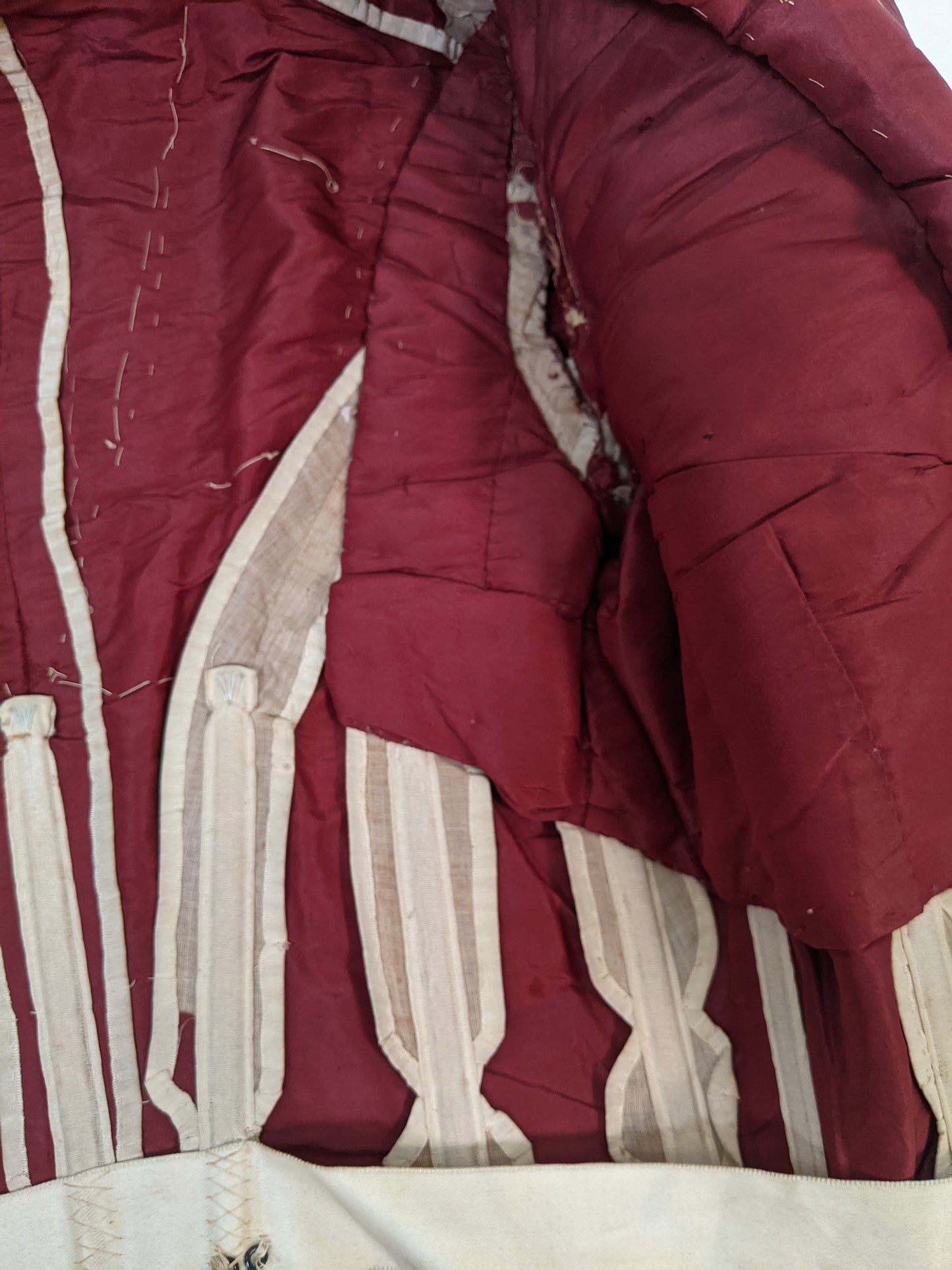 1880s Beige + Maroon Bodice