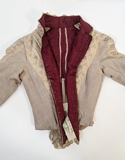 1880s Beige + Maroon Bodice