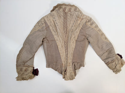 1880s Beige + Maroon Bodice