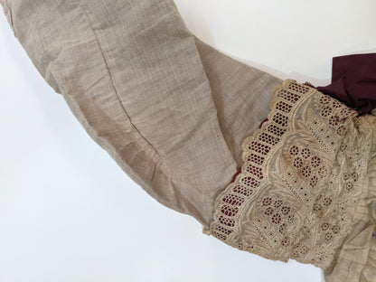 1880s Beige + Maroon Bodice
