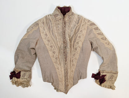 1880s Beige + Maroon Bodice