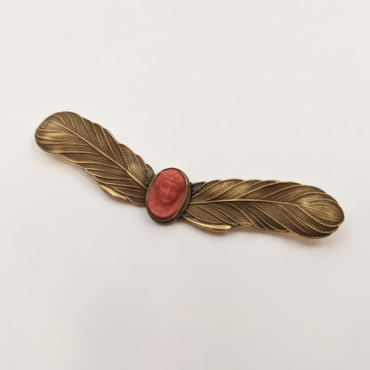 Art Nouveau Feathered Cameo Brooch