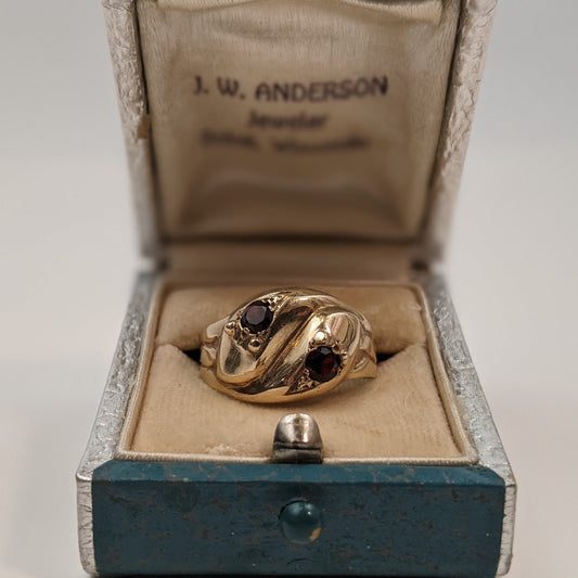 9k Gold Garnet Snake Ring