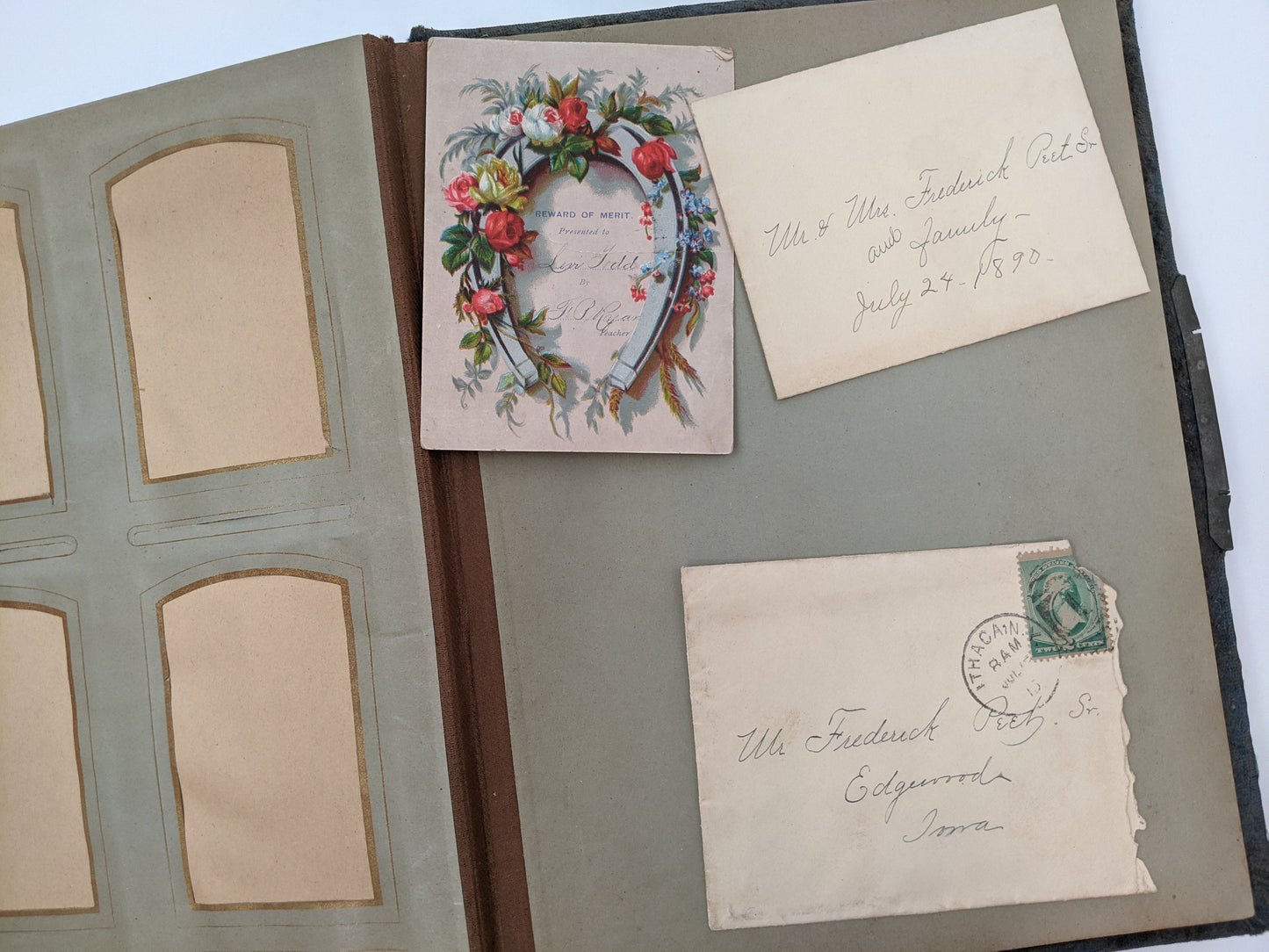 Blue Victorian Photo Album with Photos