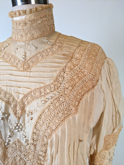 Edwardian Ecru Silk Lace Blouse