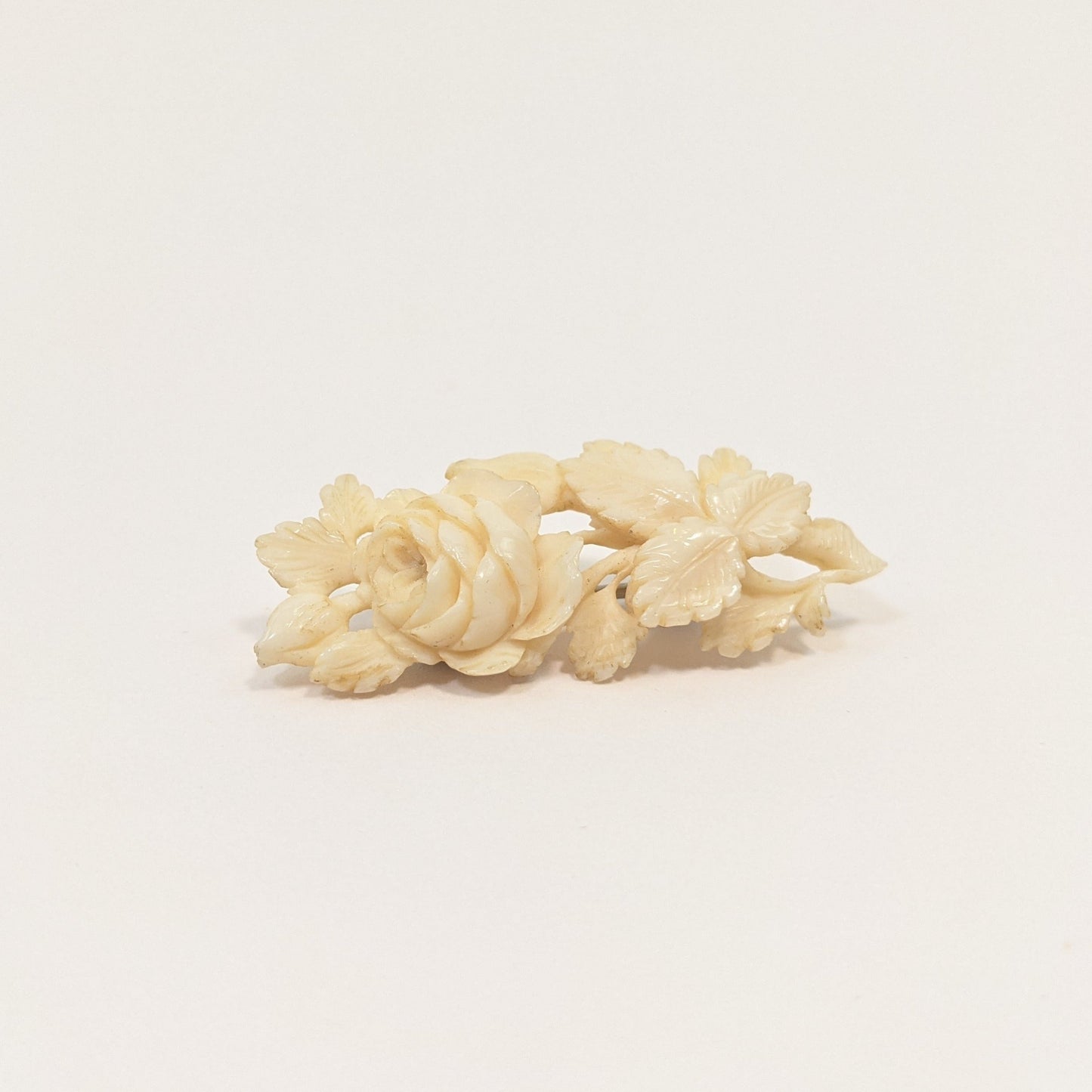 Carved Bone Victorian Rose Brooch