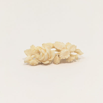 Carved Bone Victorian Rose Brooch