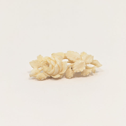 Carved Bone Victorian Rose Brooch