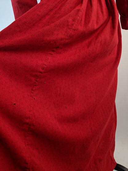 1900s Red Cotton Skirt + Blouse Set