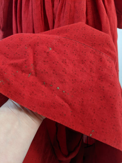 1900s Red Cotton Skirt + Blouse Set