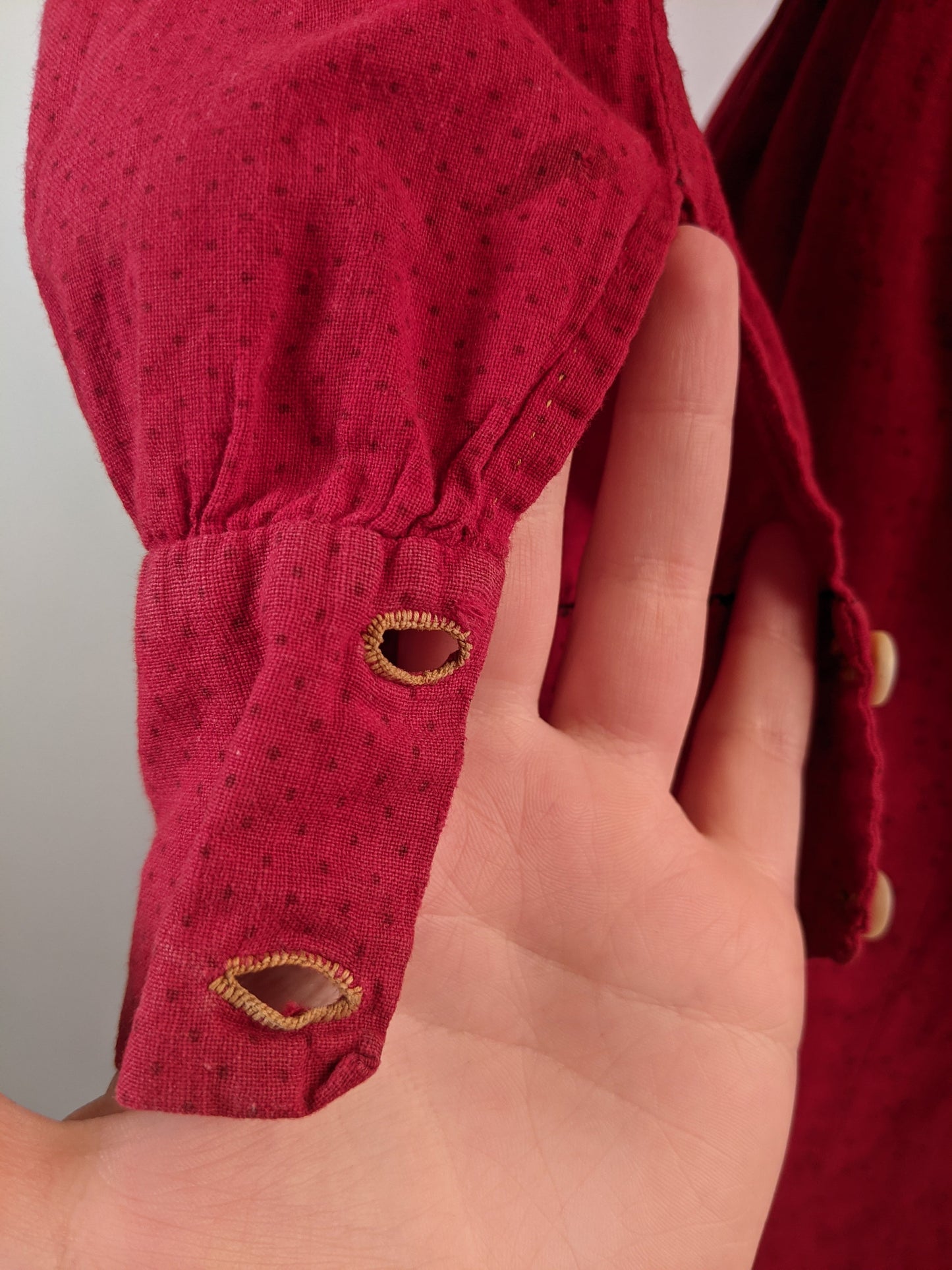 1900s Red Cotton Skirt + Blouse Set