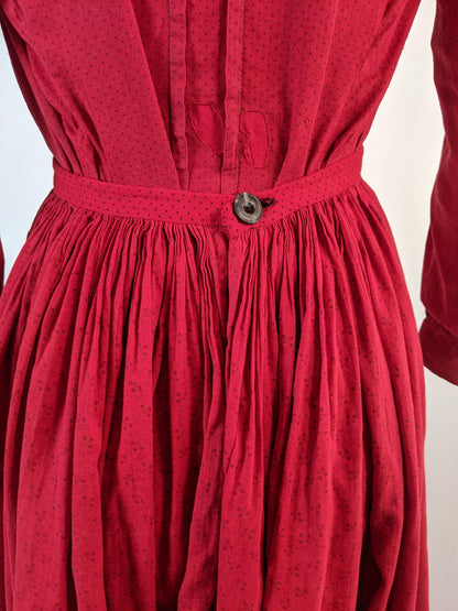 1900s Red Cotton Skirt + Blouse Set