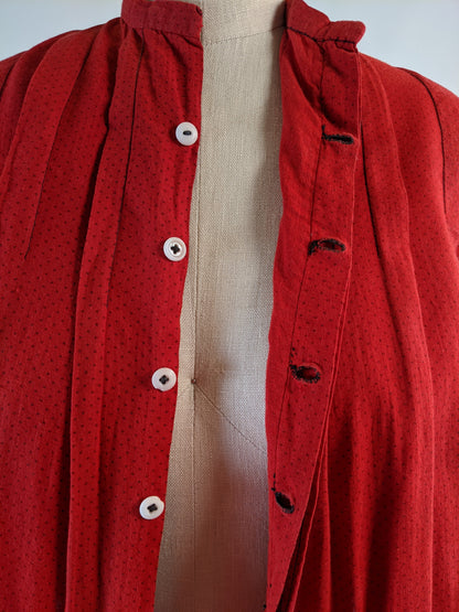 1900s Red Cotton Skirt + Blouse Set