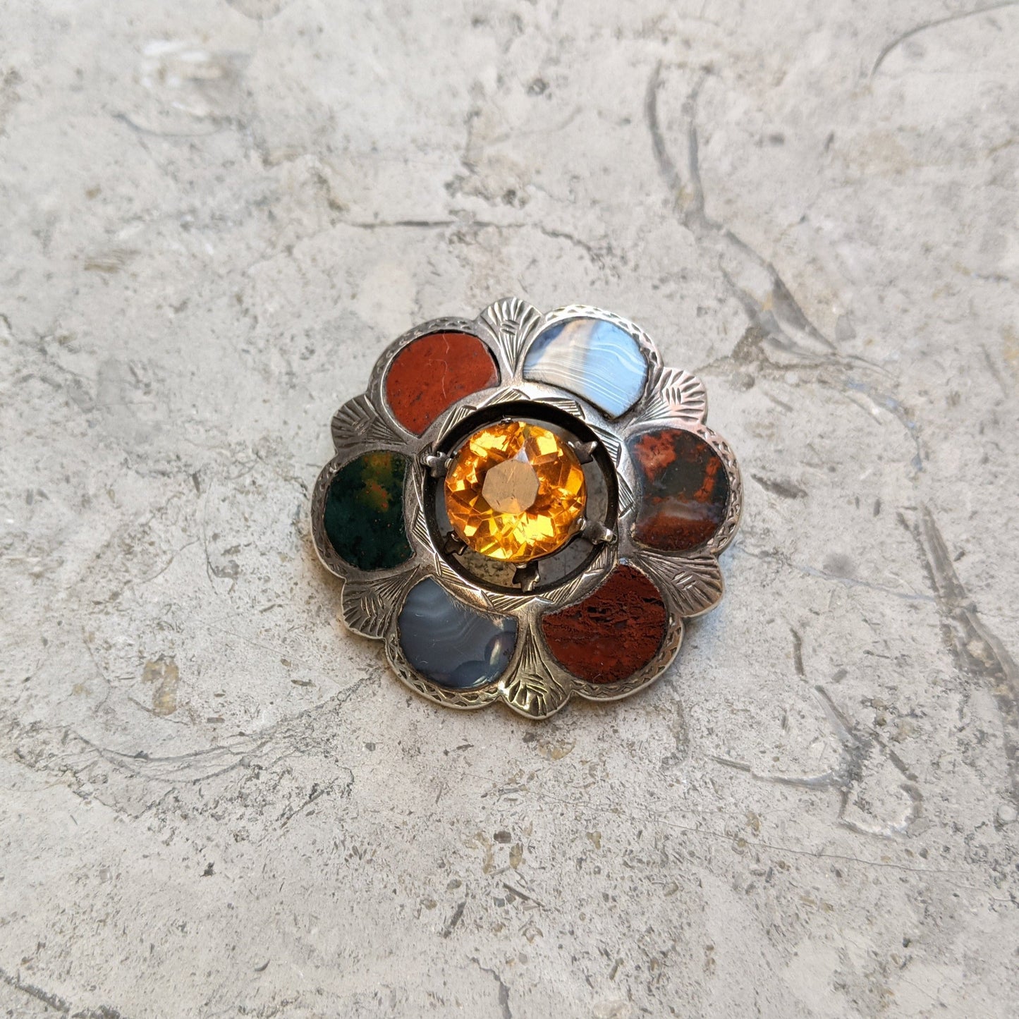 Silver Scottish Cairngorm Brooch + Pendant