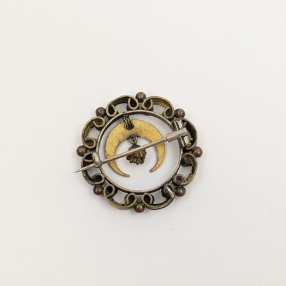1890s Crescent Moon Brooch | Gold + Silver