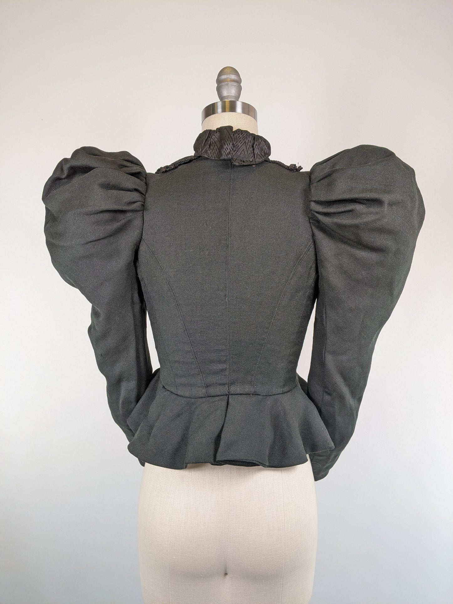 1890s Black Gigot Sleeve Bodice | Wool + Silk