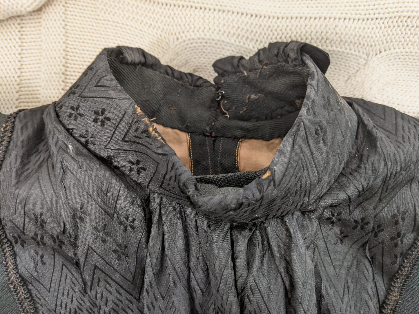 1890s Black Gigot Sleeve Bodice | Wool + Silk